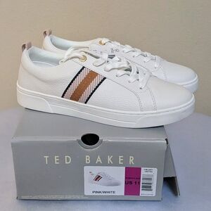 New Ted Baker Women's Leather Sneaker Shoes White Pink Size‎ 11